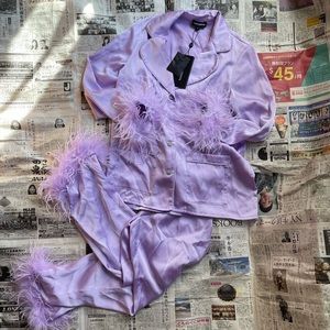Nadine Merabi lilac feather pajama set